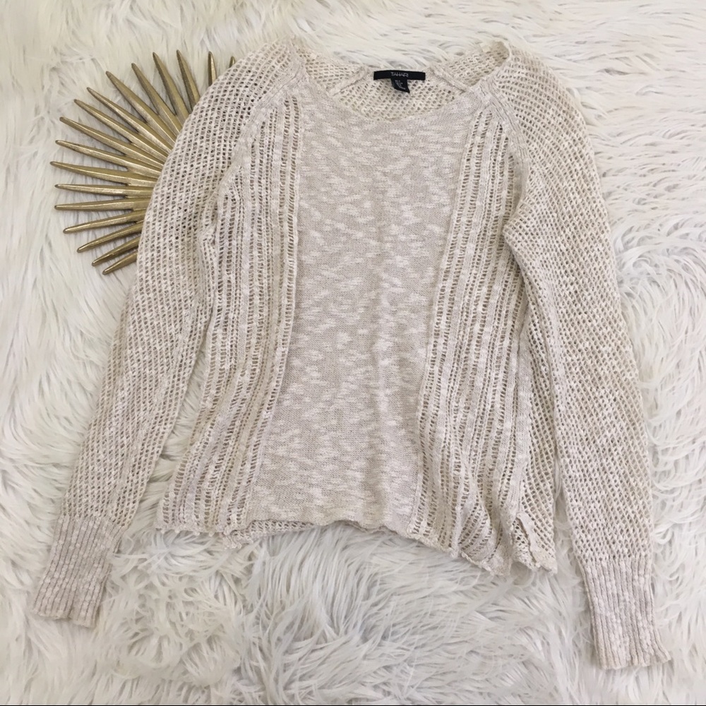 🎉SOLD🎉Tahari Crochet Beige Linen Cotton Sweater - Picture 1 of 5